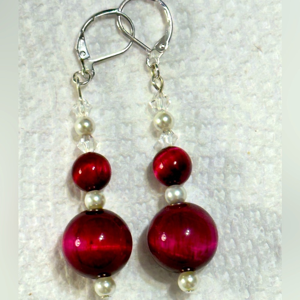 Fuchsia Tigers Eye Earrings